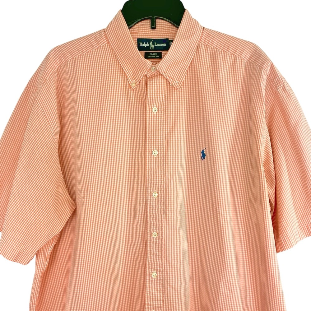 Polo Ralph Lauren Men's XL Blake Fit Orange Gingham Button Down Shirt Blue‎ Pony